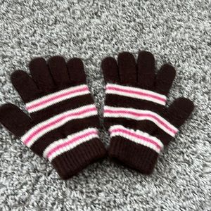 Brown pink and white gloves